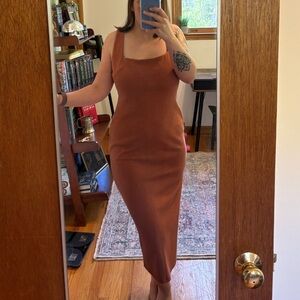 Elegant Rust Sleeveless Dress - Size 14/XL